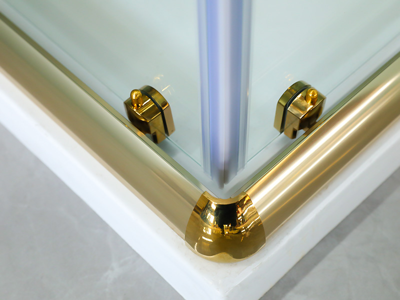 Kabina prysznicowa przesuwna SQUARE, przezroczyste szkło hartowane z nadrukiem, złoty profil aluminiowy, uchwyt z podwójnymi otworami, z tacą Kabina prysznicowa przesuwna SQUARE, przezroczyste szkło hartowane z nadrukiem, złoty profil aluminiowy, uchwyt z podwójnymi otworami, z tacą