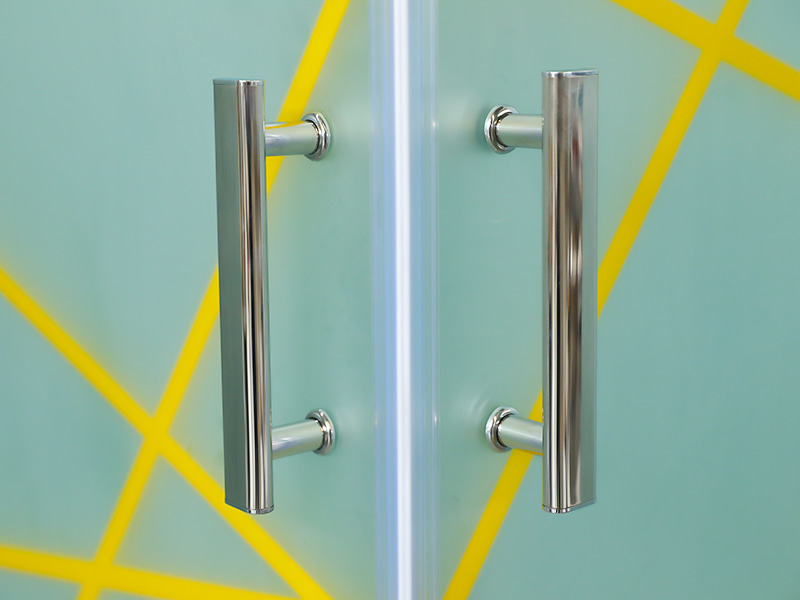 Kabina prysznicowa przesuwna RE, matowe szkło hartowane z nadrukiem, złoty profil aluminiowy, uchwyt z podwójnymi otworami, z brodzikiem Kabina prysznicowa przesuwna RE, matowe szkło hartowane z nadrukiem, złoty profil aluminiowy, uchwyt z podwójnymi otworami, z brodzikiem