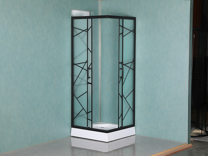 Kabina prysznicowa przesuwna SQ, matowe szkło hartowane z nadrukiem, czarny profil aluminiowy, uchwyt z podwójnymi otworami, z tacą Kabina prysznicowa przesuwna SQ, matowe szkło hartowane z nadrukiem, czarny profil aluminiowy, uchwyt z podwójnymi otworami, z tacą