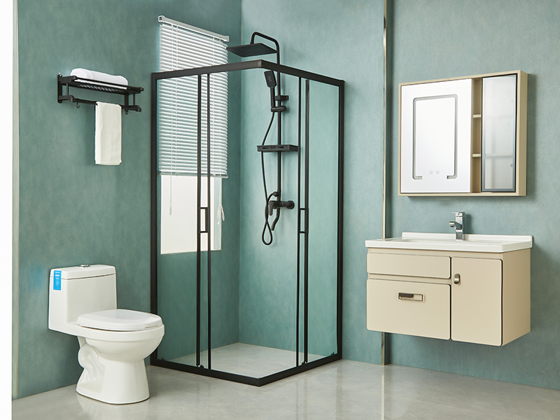 Kabina prysznicowa przesuwna SQ, przezroczyste szkło hartowane, czarny profil aluminiowy, uchwyt z podwójnymi otworami, z tacą Kabina prysznicowa przesuwna SQ, przezroczyste szkło hartowane, czarny profil aluminiowy, uchwyt z podwójnymi otworami, z tacą