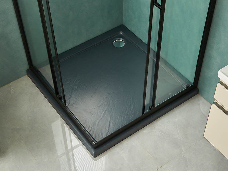 Kabina prysznicowa przesuwna SQ, przezroczyste szkło hartowane, czarny profil aluminiowy, uchwyt z podwójnymi otworami, z tacą Kabina prysznicowa przesuwna SQ, przezroczyste szkło hartowane, czarny profil aluminiowy, uchwyt z podwójnymi otworami, z tacą