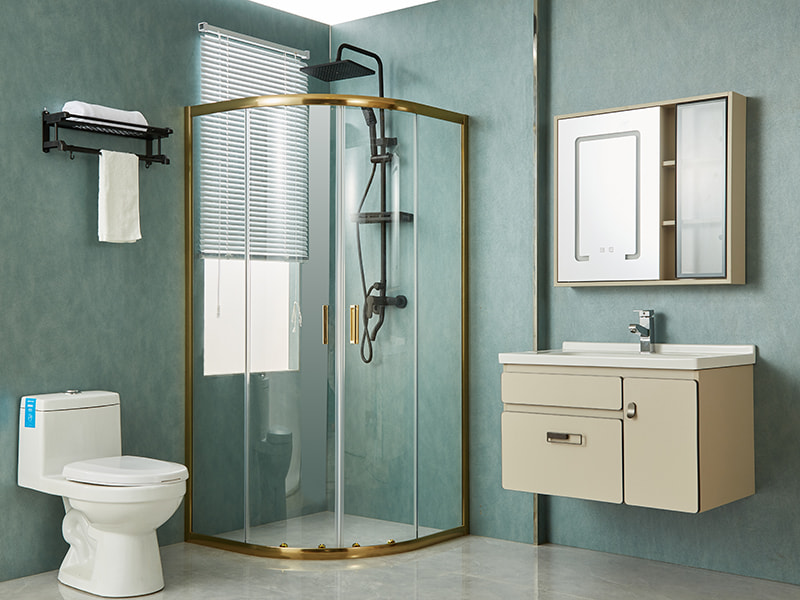 Przesuwana kabina prysznicowa SE, przezroczyste szkło hartowane, złoty profil aluminiowy, uchwyt z podwójnymi otworami, bez brodzika Przesuwana kabina prysznicowa SE, przezroczyste szkło hartowane, złoty profil aluminiowy, uchwyt z podwójnymi otworami, bez brodzika