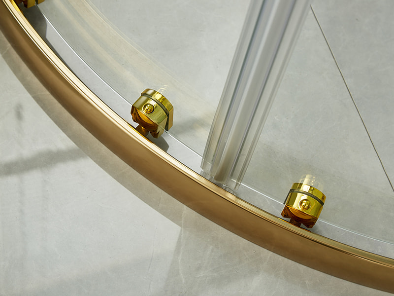 Przesuwana kabina prysznicowa SE, przezroczyste szkło hartowane, złoty profil aluminiowy, uchwyt z podwójnymi otworami, bez brodzika Przesuwana kabina prysznicowa SE, przezroczyste szkło hartowane, złoty profil aluminiowy, uchwyt z podwójnymi otworami, bez brodzika