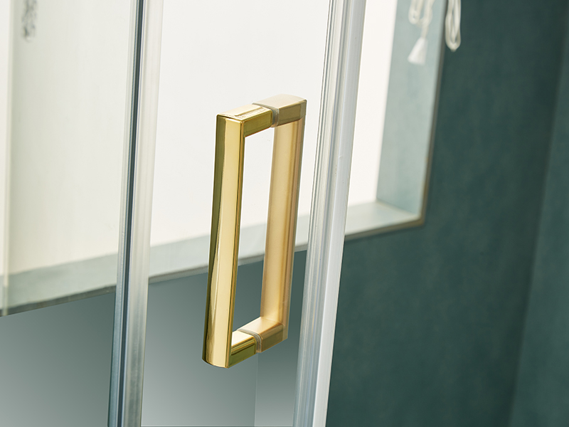 Przesuwana kabina prysznicowa SE, przezroczyste szkło hartowane, złoty profil aluminiowy, uchwyt z podwójnymi otworami, bez brodzika Przesuwana kabina prysznicowa SE, przezroczyste szkło hartowane, złoty profil aluminiowy, uchwyt z podwójnymi otworami, bez brodzika