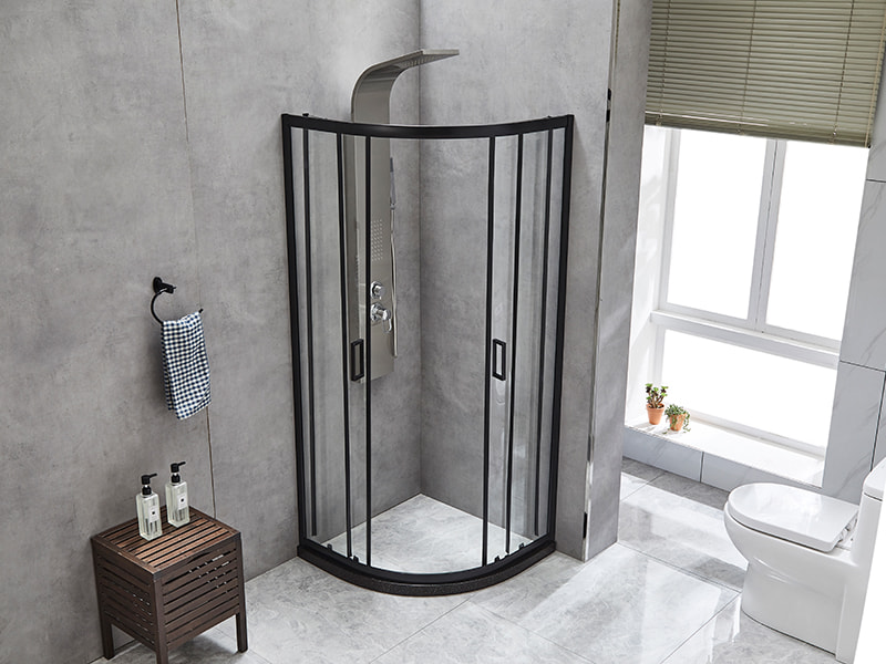 Kabina prysznicowa przesuwna SE, przezroczyste szkło hartowane, czarny profil aluminiowy, uchwyt z podwójnymi otworami, bez brodzika Kabina prysznicowa przesuwna SE, przezroczyste szkło hartowane, czarny profil aluminiowy, uchwyt z podwójnymi otworami, bez brodzika