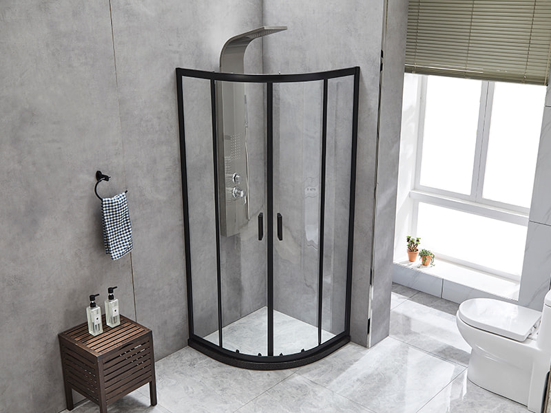 Kabina prysznicowa przesuwna SE, przezroczyste szkło hartowane, czarny profil aluminiowy, uchwyt z podwójnymi otworami, bez brodzika Kabina prysznicowa przesuwna SE, przezroczyste szkło hartowane, czarny profil aluminiowy, uchwyt z podwójnymi otworami, bez brodzika